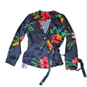 NWT JNSQ 100% Mulberry Silk Wrap Floral Blouse Available Retail $99